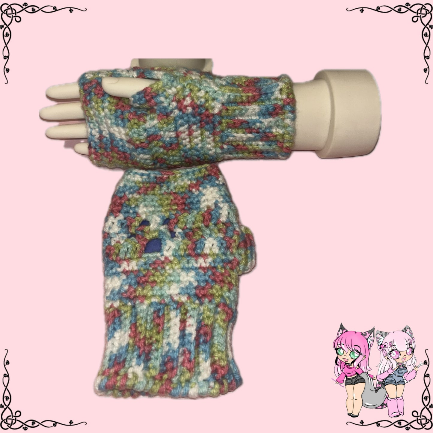 Paw beanie with matching fingerless gloves